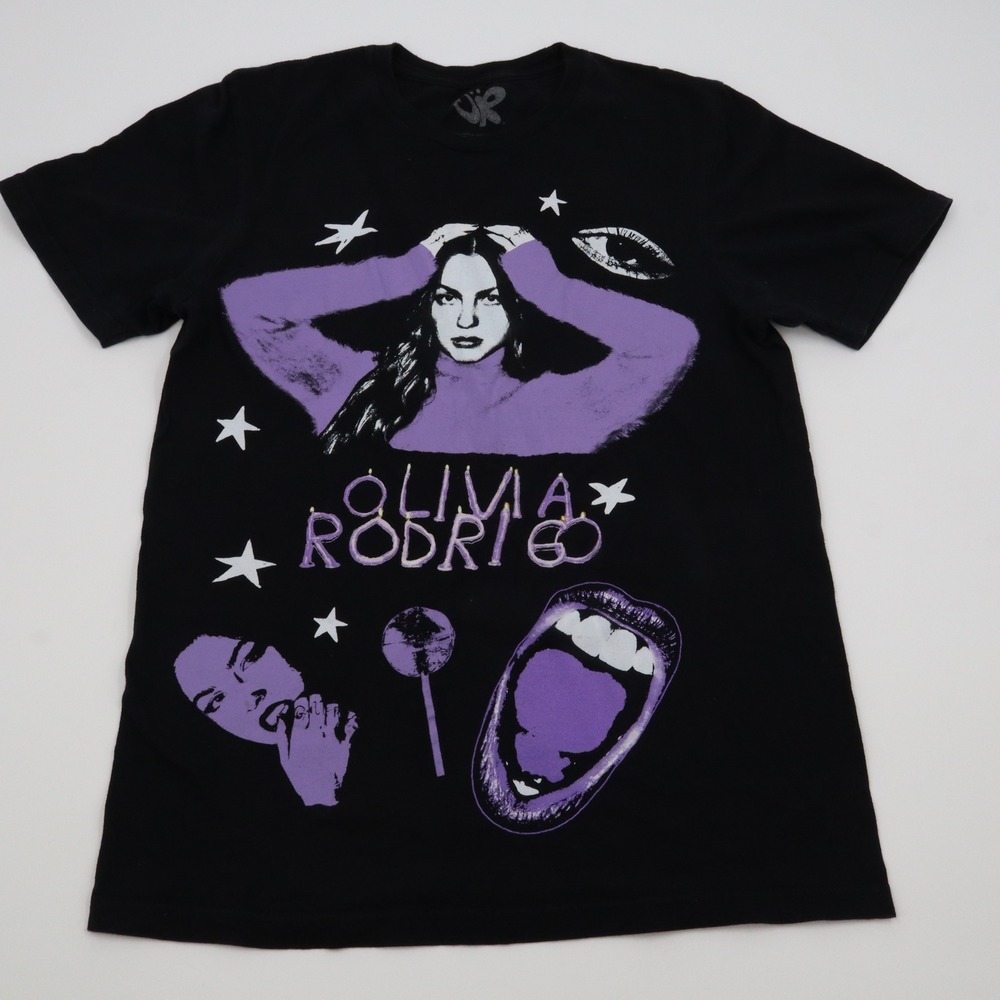 Olivia Rodrigo Graphic T-Shirt Womens Small Black Purple Music Fan Concert Tee